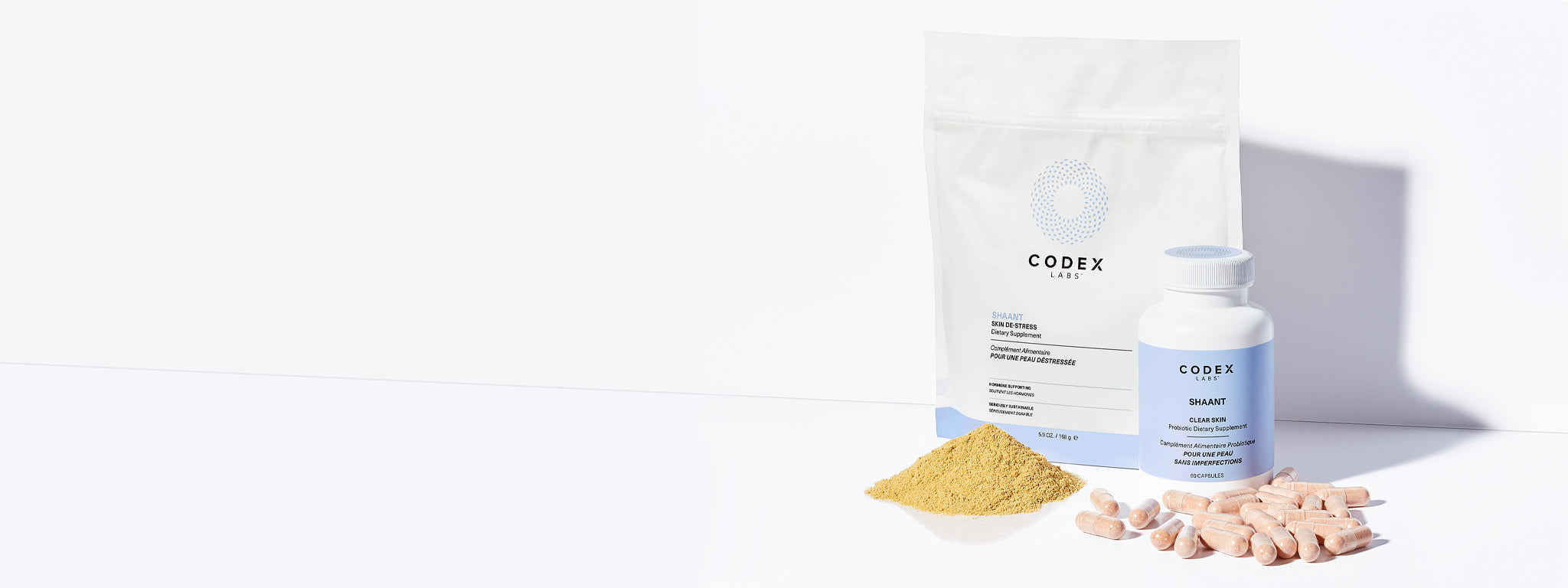 Codex Labs supplements on a grey background.