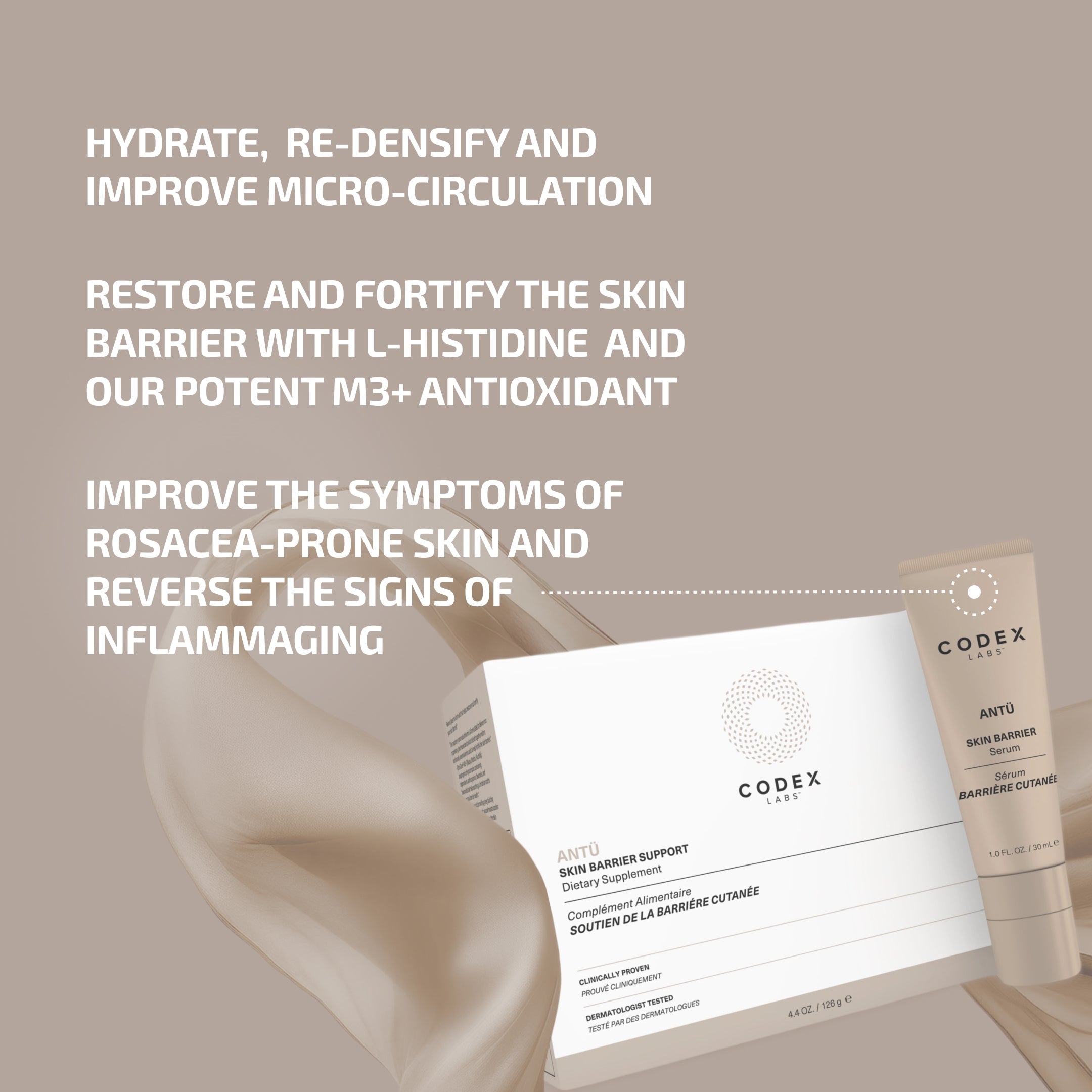 Antu Skin Longevity Protocol - Skin Barrier L-histidine supplement & M3 Antioxidant Serum (Age: 30-60+)